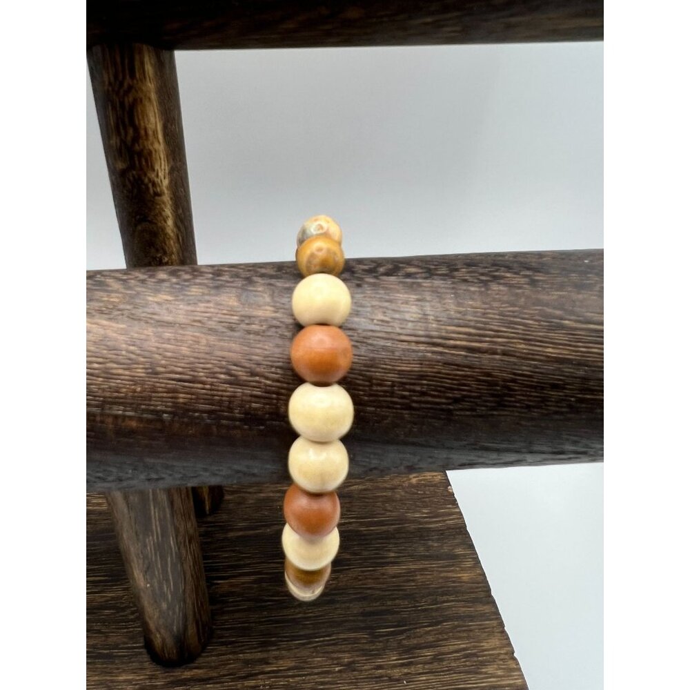 Natural Stretch Beaded Bracelet With Earthy Tones Handmade Accessory For Casual